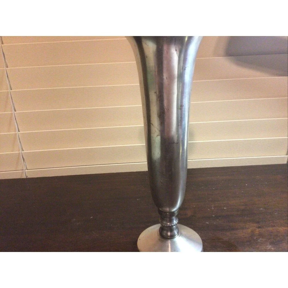 Pottery Barn Pewter Metal Brass Tall Large Pedestal Cylinder Vase Urn 10.25”